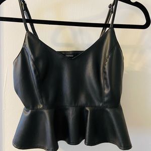 sexy black leather peplum going out top